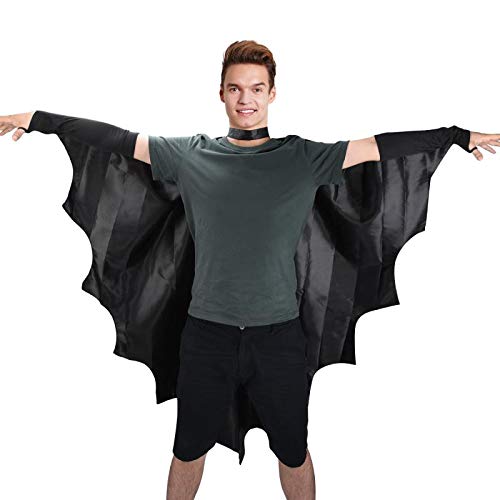 Proumhang Vampir-Fledermausflügel Fledermausflügel Schwarzer Umhang Cape Vampir Kostüm Halloween Erwachsener Unisex von Proumhang