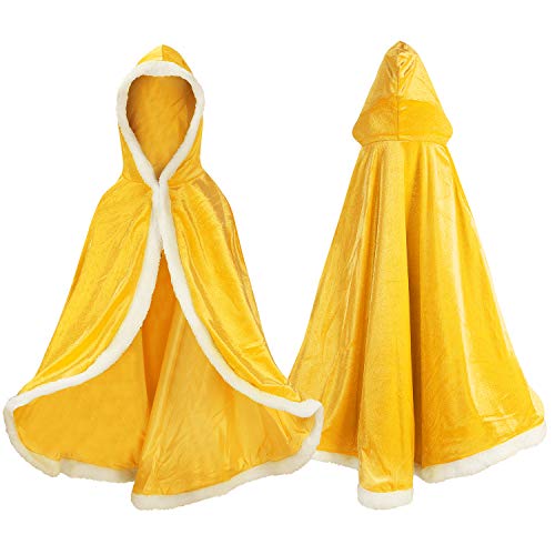 Proumhang Prinzessinnen Umhang Prinzessinnen Cape Prinzessin Kostüm Umhang Kinder Mädchen Prinzessin Umhang mit Kapuze Golden 110 für 3-4 Jahre von Proumhang