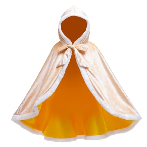 Proumhang Prinzessinnen Umhang Prinzessinnen Cape Prinzessin Kostüm Umhang Kinder Mädchen Prinzessin Umhang mit Kapuze Golden 150 für 7-8 Jahre von Proumhang