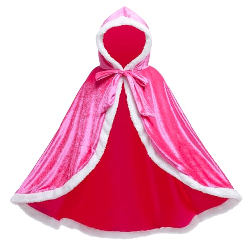 Proumhang Prinzessinnen Umhang Prinzessinnen Cape Prinzessin Kostüm Umhang Kinder Mädchen Prinzessin Umhang mit Kapuze Rosa 150 für 7-8 Jahre von Proumhang