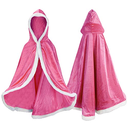 Proumhang Prinzessinnen Umhang Prinzessinnen Cape Prinzessin Kostüm Umhang Kinder Mädchen Prinzessin Umhang mit Kapuze Rosa 150 für 7-8 Jahre von Proumhang