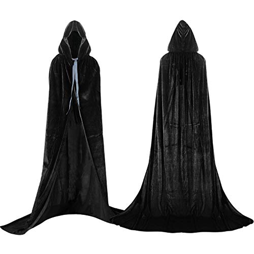 Labellevie Umhang mit Kapuze Lange SAMT Cape Vampir Kostüm Halloween Erwachsener Unisex- Gr. Large, Schwarz von Proumhang