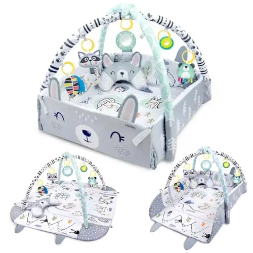 Ladanas Multifunktionale Baby Spieldecke mit Spielbogen – Baby Gym Spielmatte & Krabbeldecke – inkl. 30 Bällen + 5 Spielzeugen, Buikligtrainer ab 0+ Monaten von Ladanas