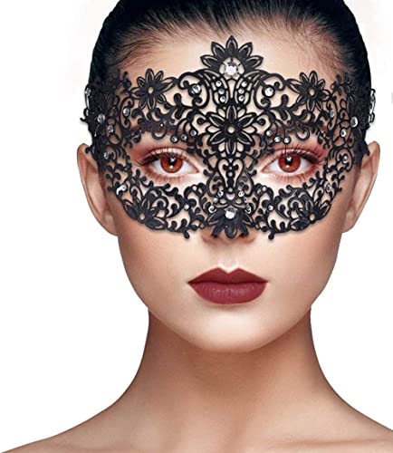 Lady of Luck Venezianische Maske Damen Venezianischen Metall Party Karneval Fasching Prinzessin Metall Strass Maske Schwarz Masquerade Mask Women von Lady of Luck