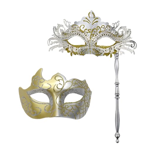 Lady of Luck Venezianische Masken Paar Maskerade Ball Maske Damen Herren Metall Maske für Halloween Karneval Party von Lady of Luck