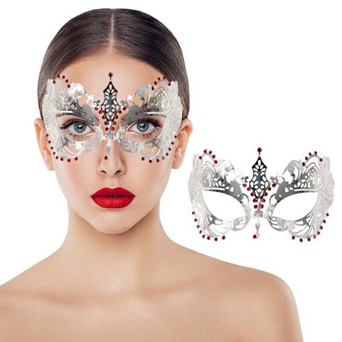 Lady of Luck Venezianische Maskerade Damen Metall Maske Halloween Maske für Maskenball Karneval Party Maske mit Strasssteinen von Lady of Luck