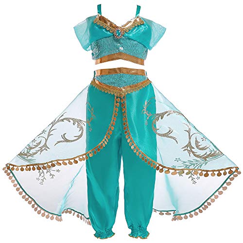 LadyMYP Mädchen Karneval Cosplay Fasching Halloween Kostüm Prinzessinkleid Prinzessin Aladdin Jasmine (140) von LadyMYP