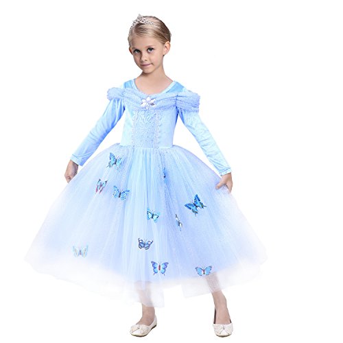 LadyMYP Mädchen Karneval Halloween Cosplay Fasching Kostüme Kleid Aschenputtel mit lÄrmel (110) von LadyMYP