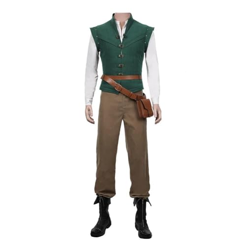 Herren Flynn Rider Kostüm Erwachsene Outfit Weste Hemd Hose Full Set (Grün Full Set, XXL) von Lagusida