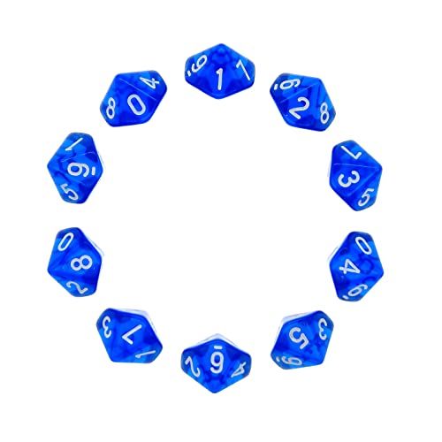 Würfel,10 pcs d10 Polyedrische Würfel Dice Set Vieleck Würfel für Dungeon und Dragons Pathfinder DND RPG MTG 20mm Transparent Blau von Lahviuu