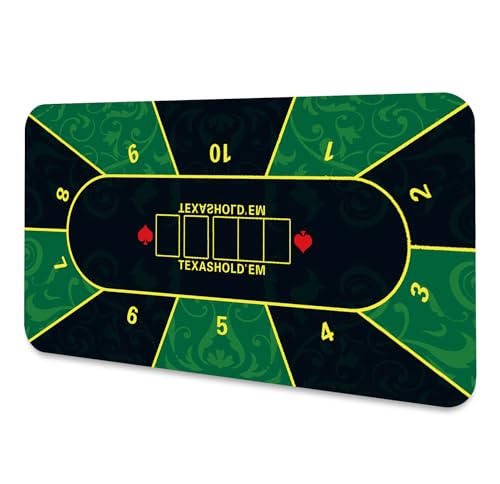 LaiEr Pokermatte10 Spieler Texas Hold'em Gummimatte Pokeroberseite Matte für Tabelle Faltbare bewegliche Pokertischanordnung für Pokerspiele Blackjack Kasino,(160*80*0.2cm,Grün) von LaiEr