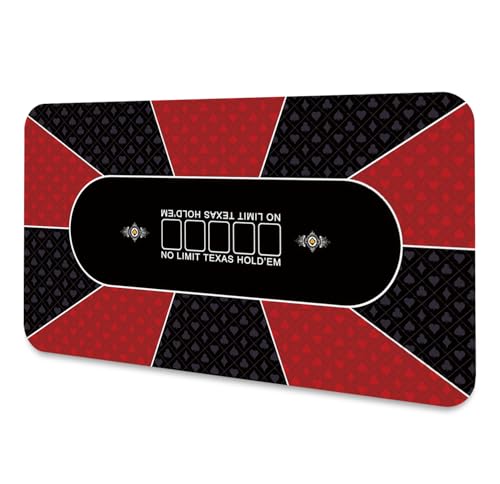 LaiEr Pokermatte 10-Spieler Texas Hold'em Poker Rubber Mat Poker Topper für Tische Folding Portable Poker Tischplatte Layout für Pokerspiele Blackjack Casino,(160 * 80 * 0.2cm,Rot) von LaiEr