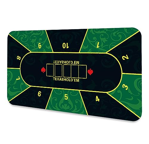 LaiEr Pokermatte10 Spieler Texas Hold'em Gummimatte Pokeroberseite Matte für Tabelle Faltbare bewegliche Pokertischanordnung für Pokerspiele Blackjack Kasino,(180*90*0.2cm,Grün) von LaiEr