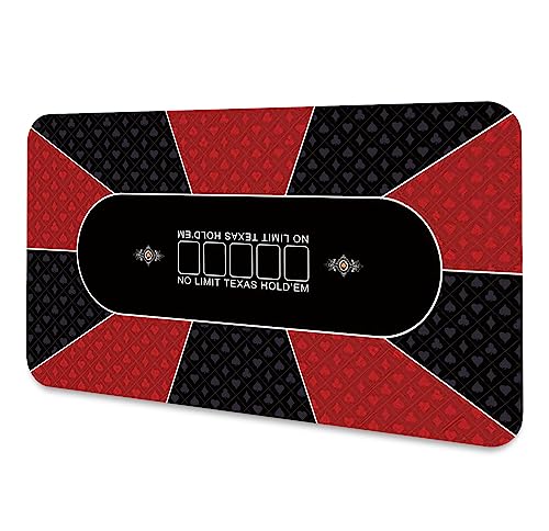 LaiEr Pokermatte10 Spieler Texas Hold'em Gummimatte Pokeroberseite Matte für Tabelle Faltbare bewegliche Pokertischanordnung für Pokerspiele Blackjack Kasino,(180 * 90 * 0.2cm,Rot) von LaiEr