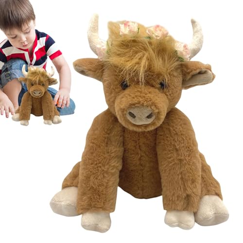 Highland Cow Plüsch, Highland Cow Spielzeug, 10-Zoll-Kuh-Plüschpuppe mit weichen Gelenken, Schlafenszeit-Hochlandrinder, braunes Yak-Stofftier, Kuh-Plüschtier, Bauernhofspielzeug für und Mädchen von Lainiaoly