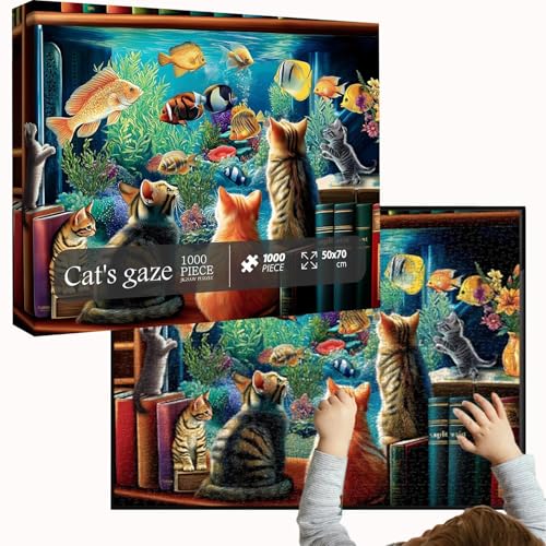 Lainiaoly Buntes Katzen-Aquarium-Puzzle, 1000 Teile Katzen-Puzzle, Katzenblick-Puzzle, Heimdekoration, Kunstsammlung für Erwachsene und Teenager von Lainiaoly