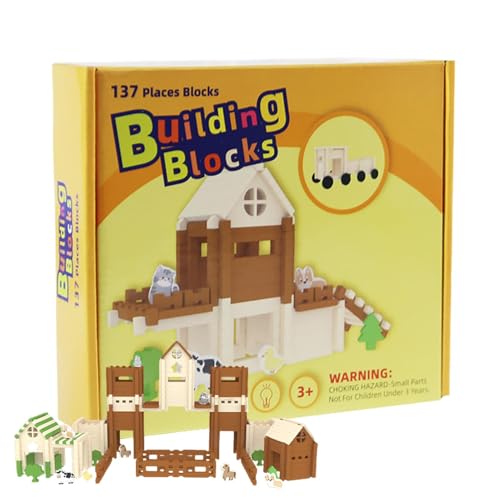 Lainiaoly Holzhaus-Bausteine, Bausteine-Haus-Set, Kinder-Holzhaus-Spielzeug, Interaktiver Baustein Zum Trainieren Von Fantasie Und Kreativität, Pädagogische Hausblöcke von Lainiaoly