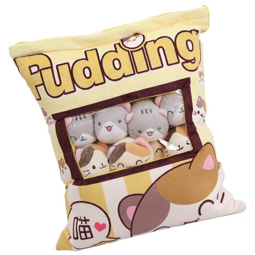 Lainiaoly Süßes Snack-Kissen, Katzen-Plüschkissen, Pudding-Katzenkissen mit Kitty-Puppen, realistische Tier-Plüschtiere für Auto, Wohnzimmer, Wohnung, Schlafzimmer, Sofa, Schlafsaal von Lainiaoly