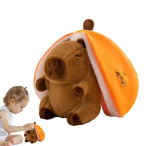 Lainiaoly Tierplüschtiere,Tierplüschtiere | Weiche orange Capybara Puppe wendbar,Verwandelndes Avocado-Häschen-Orange-Capybara-Kissen, Stofftierspielzeug, umarmende weiche Puppe für Kinder von Lainiaoly