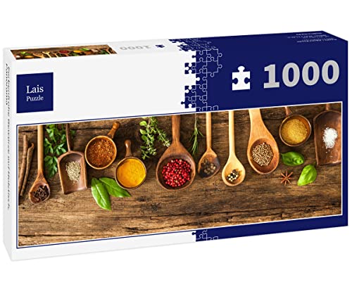 Lais Puzzle Farbenfrohe Gewürze auf Holztisch, Panorama 1000 Teile von Lais Puzzle