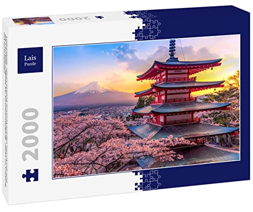 Lais Puzzle Fujiyoshida, Japan Schöne Aussicht auf den Mount Fuji und die Chureito-Pagode bei Sonnenuntergang, Japan im Frühling mit Kirschblüten 2000 Teile von Lais Puzzle