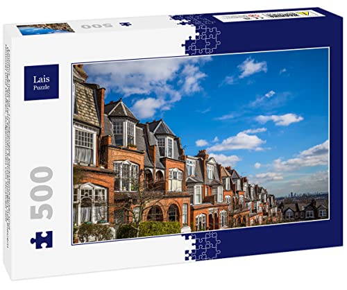 Lais Puzzle London, England - Traditionelle Backsteinhäuser und Wohnungen an einem schönen Sommermorgen mit blauem Himmel und Wolken, aufgenommen von Muswell Hill 500 Teile von Lais Puzzle