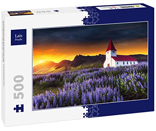 Lais Puzzle Lutherische Kirche in Vik. Fantastischer Sonnenuntergang. Island 500 Teile von Lais Puzzle