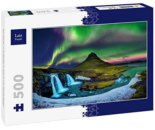 Lais Puzzle Nordlicht, in Kirkjufell in Island mit Wasserfällen 500 Teile von Lais Puzzle