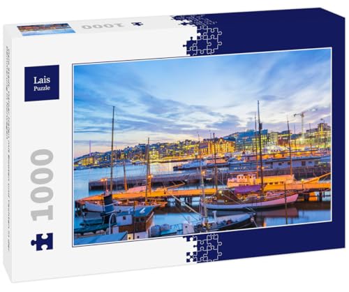 Lais Puzzle Oslo Stadt, Osloer Hafen mit Booten und Yachten in der Dämmerung in Norwegen 1000 Teile von Lais Puzzle