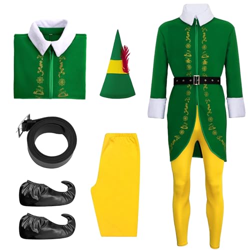 Lalasu Buddy die Elfe Kostüm für Herren, Weihnachten Halloween Urlaub Elf Kostüm Cosplay Komplettes Party-Set für Erwachsene von Lalasu