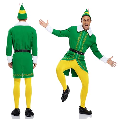 Lalasu Buddy die Elfe Kostüm für Herren, Weihnachten Halloween Urlaub Elf Kostüm Cosplay Komplettes Party-Set für Erwachsene von Lalasu