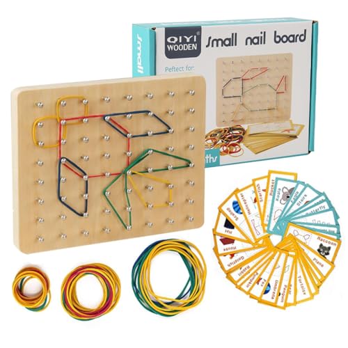 Laluky Holz Geoboard, Montessori Lernspielzeug ab 3 Jahre, Motorikspielzeug Lernspielzeug, Vorschule Lernspiele, Geobrett von Figuren & Formen für Kinder Geschenk Jungen Mädchen von Laluky