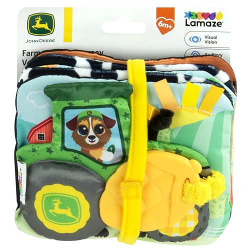 Lamaze John Deere Buch Reise vom Bauernhof zum Tisch | Weiches Babyklappbuch mit farbenfrohen und schwarz-weißen Seiten, Knister- und Quietschgeräuschen, Bändern und Beißspielzeug | ab 6 Monaten von Lamaze