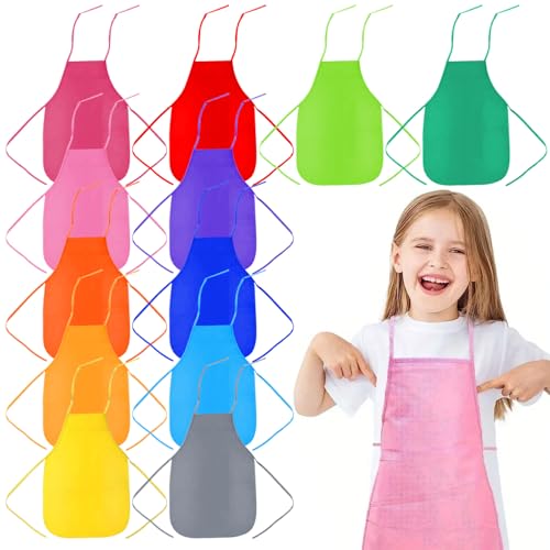 12pcs Kindermalereien Schürze Set, 12 Farben Kinder Schürzen wasserdichte nicht gewebte Kinder Schürzen eins Größe Kinderschürze für Kinder unter 7 Jahren Bastelschürze für Handwerk, Kunst, Malerei von Lamppdcor