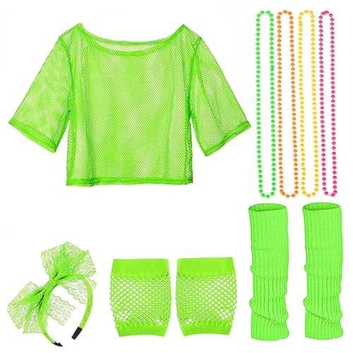 80er Jahre Kostüme für Frauen 80er Jahre Kostüm für Frauen, 80er -Outfit -Kostüm umfassen Fishet Top, Stirnband, Halskette, Handschuhe und Beinwärme, 80er -Jahre -Neon -Party -Kostüm -Outfits für Par von Lamppdcor