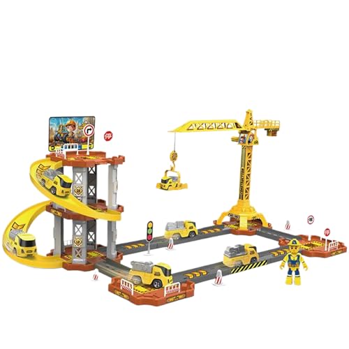 Auto Garage Spielzeug 1 Set 3 Schicht Spielzeugauto Garage mit Tower Crane Easy Assembly Toy Car Ramp Interaktiver Entwicklungsspielzeugspur Set 2, Spielzeugauto Rampe von Lamppdcor