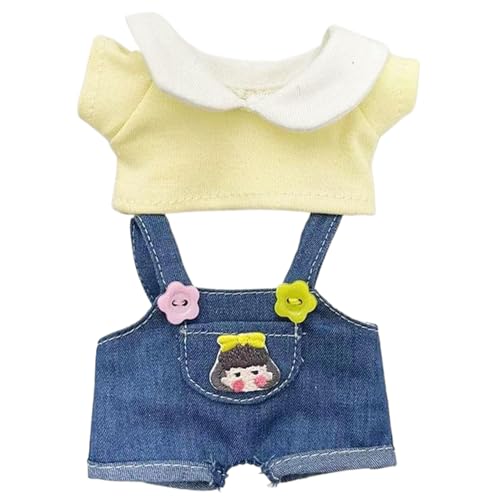 Babypuppenkleidung 6,7 '' Puppenkleidung mit weißem Reversgelb T-Shirt & Sonnenblumenschnallen Overalls DIY Dull Kleidung SETTE DUSS Lover von Lamppdcor