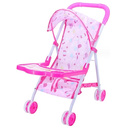 Lamppdcor Babypuppenwagen, 9,8x19.7x17,7 Zoll Spielzeug Kinderwagen Falten Spielen Baby Kinderwagen mit einziehbarem Baldachin ＆ Dinnerbrett Baby Kinderwagen für Puppenstil 2 2 von Lamppdcor