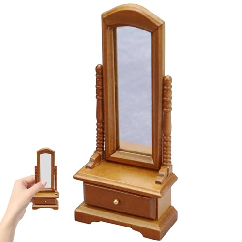 Dollhouse Mirror, Holz 1 12 Skala Dollhouse Möbel, lebensechter Dressing Spiegel mit Schubladenmodell, 2,3 x 1 x 5,3 Zoll Puppenhauszubehör von Lamppdcor