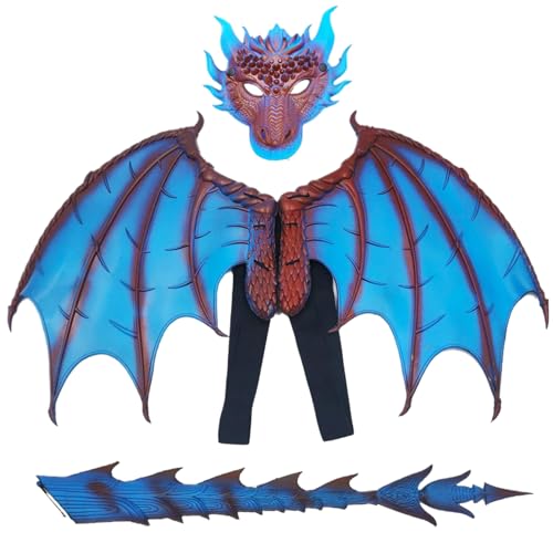 Dragon Kostüm Kids Dragon Kostüm für Kinder Evil Dragon Mask Wings Tail Set PU Foam Faltbare Halloween-Kostüme Einer Größe Halloween Dragon Cosplay Set für Jungen Mädchen 6-14 Jahre, Style 3 von Lamppdcor