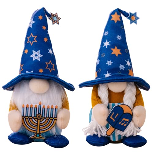 Gnome Decor Hanukka Dekorationen, 2pcs süße Mr & Frau Hanukka Gnome, gesichtslose Gnome Plüsch mit Sternhut, 11x2,8x2 Zoll weiche Gnom -Dekor -Geschenke für Regal, Tisch, Schreibtischdekoration von Lamppdcor