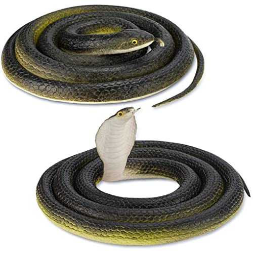 Große Gummischlange 2 Teile 80 cm Gummi Gruselne Spielzeug Realistisches Cobra Field Snake Spielzeug für Kinder Gefälschte Schlange für Gartenprops, Streiche, Witzspielzeug, Halloween -Dekoration, ha von Lamppdcor