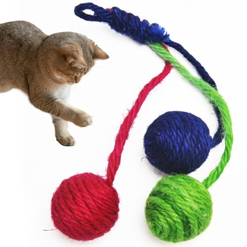 Hanging Katzenspielzeug kratzfestes interaktives Katzenspielzeug mit 3 Sisal Ball Self-Spiel-Katzenspielzeug für Innenkatzen beißen und tragen resistentes Katzenspielzeug zum Hängen von Katzenkratzer von Lamppdcor