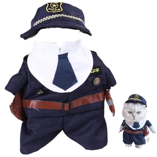 Katzenpolizeikostüm Haustier Halloween Kostüm süße lustige Hundepolizeikostüm Polyester Katzenpolizeikostüm umfasst Anzug und Hut dekorative Haustierkostüme für Party, Dress -up, Filmpropie, XL von Lamppdcor