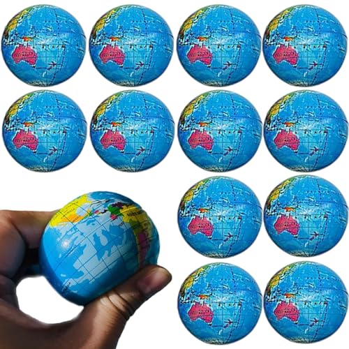 Lamppdcor 12pcs Mini Globe Relief Stress Bälle 2,5 -Zoll Globe Ball Learning Education Earth Ball Weiche und komfortable Globus Stressbälle für Schulkinder Lieferungen von Lamppdcor