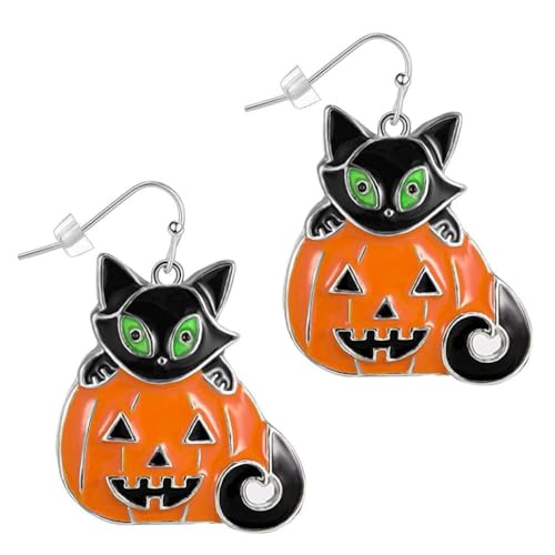 Lamppdcor 1pair Kürbiskörin Pumpkin Earrings,Halloween Earrings Orange Pumpkin Black Cat Dangle Earrings for Women Girls von Lamppdcor