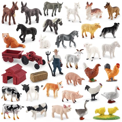 Lamppdcor 34pcs Farm Playset, Farmtiere Figuren Realistische Farm Vieh -Traktor -Figuren Erlernen von Bildungsfarm Spielen Harznutztieren für Kleinkinder Kindergeschenke von Lamppdcor