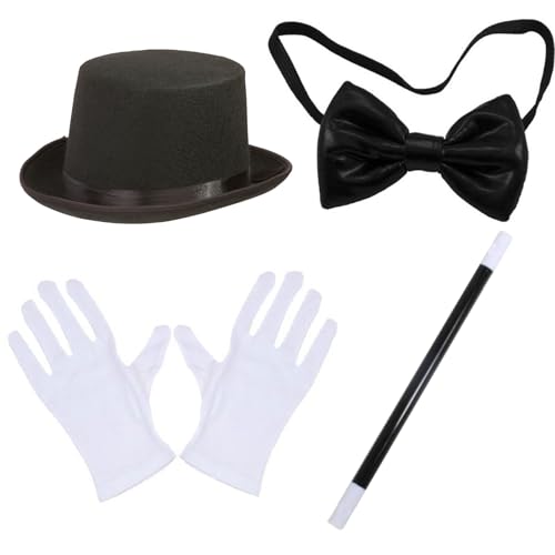 Lamppdcor 4PCS/Set Magier Kostüm Halloween Magier Kit mit hoher Hut-, Zauberstab-, Handschuhe und Fliege Magier Kostüm Erwachsener für Kostümpartys, Cosplay und Themenveranstaltungen von Lamppdcor