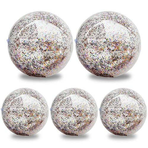 Lamppdcor 5pcs Beach Ball, Glitter Beach Bälle 16in & 24in aufblasbare Strandbälle PVC große glänzende Bälle transparente Pailletten Beach Ball für Kinder Erwachsene Pool Party Dekorationen von Lamppdcor