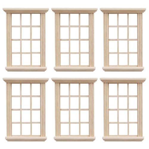 Lamppdcor 6pcs 1 12 Skala Dollhouse Möbel 3,2 x 0,6 x 4,5 Zoll DIY Dollhouse Windows Holz Kunstwerk Miniaturmöbel Leicht für Puppenhaus -Schlafzimmerzubehör, Miniaturmöbel von Lamppdcor